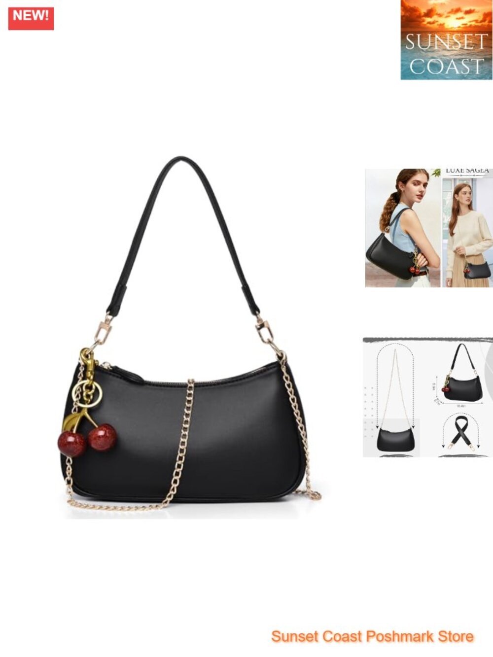 PU Leather Hobo Shoulder Bag RFID Anti-Theft Crossbody Clutch with Cherry Charm